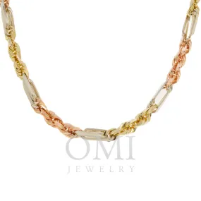 14K GOLD 6MM SOLID TRICOLOR MILANO CHAIN