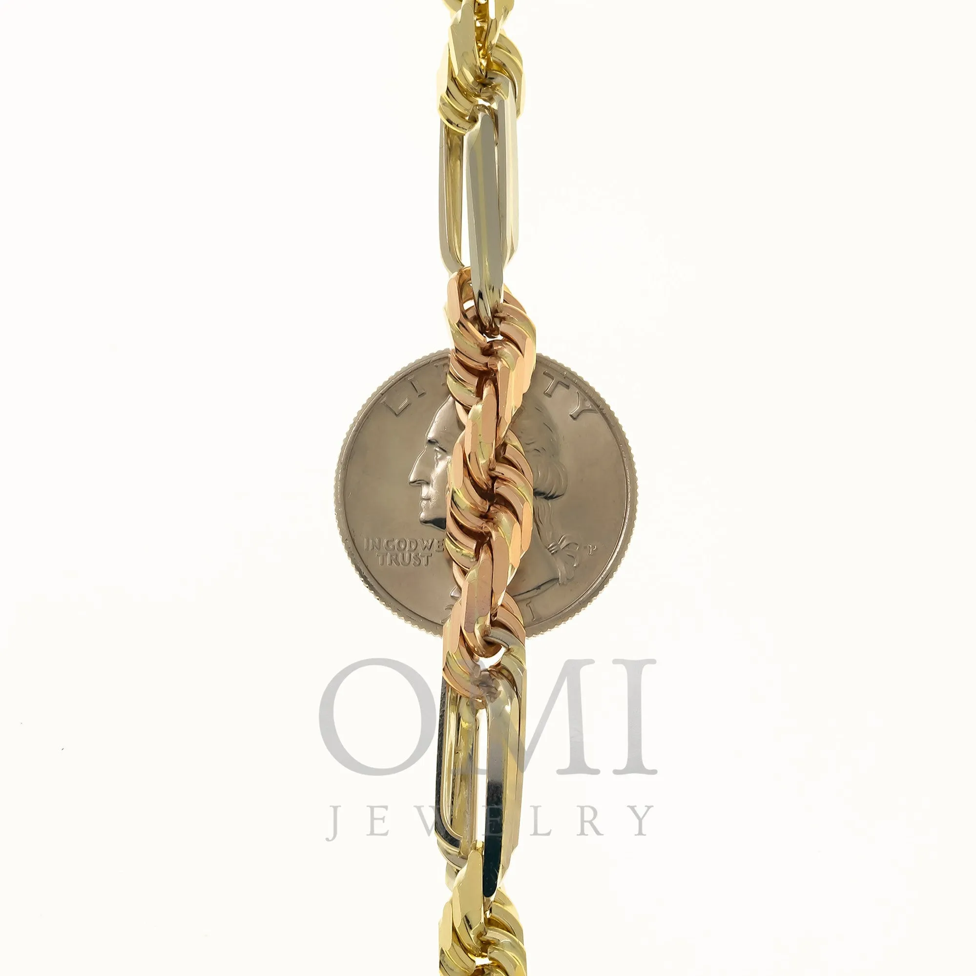 14K GOLD 6MM SOLID TRICOLOR MILANO CHAIN