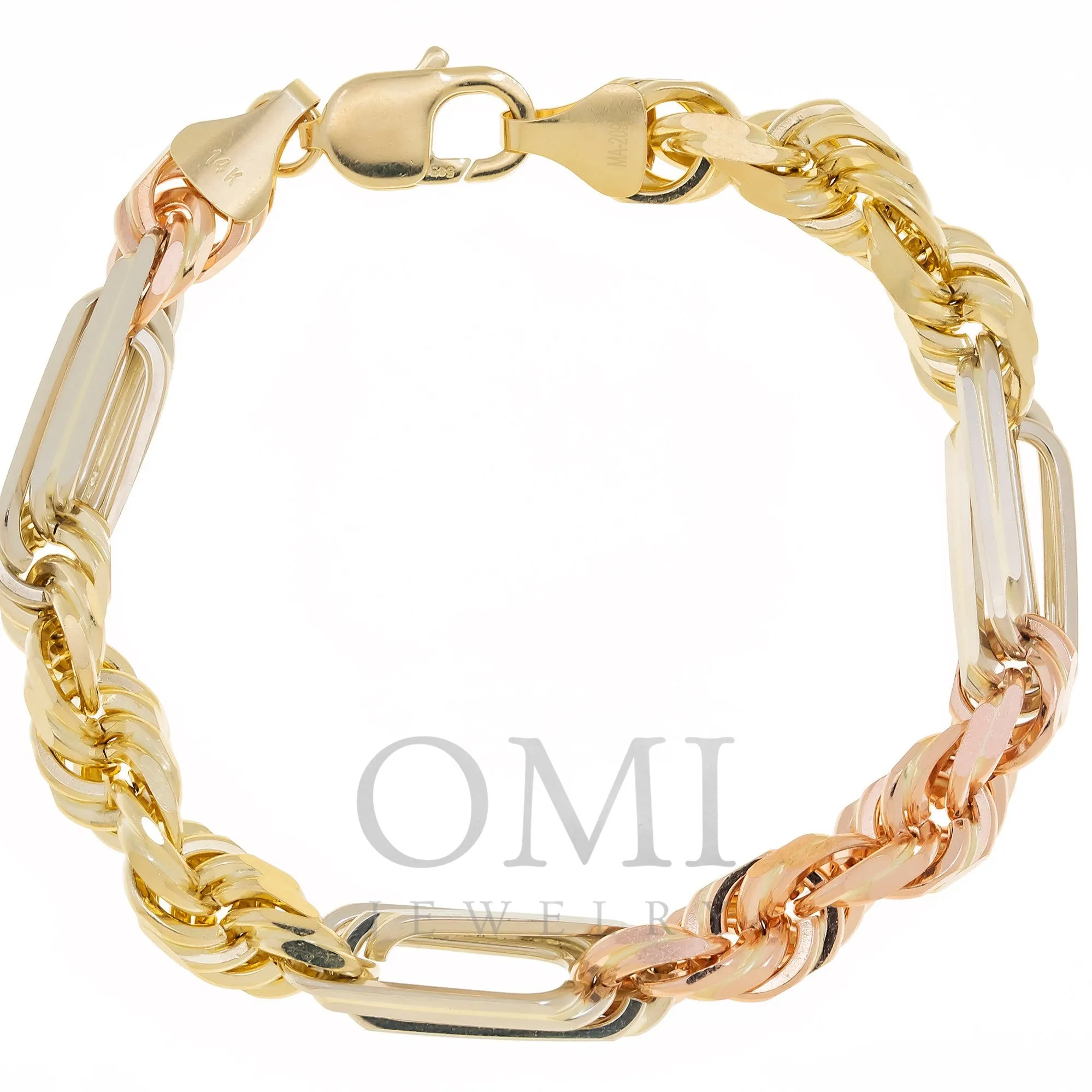 14K GOLD 9MM SOLID TRICOLOR MILANO CHAIN BRACELET