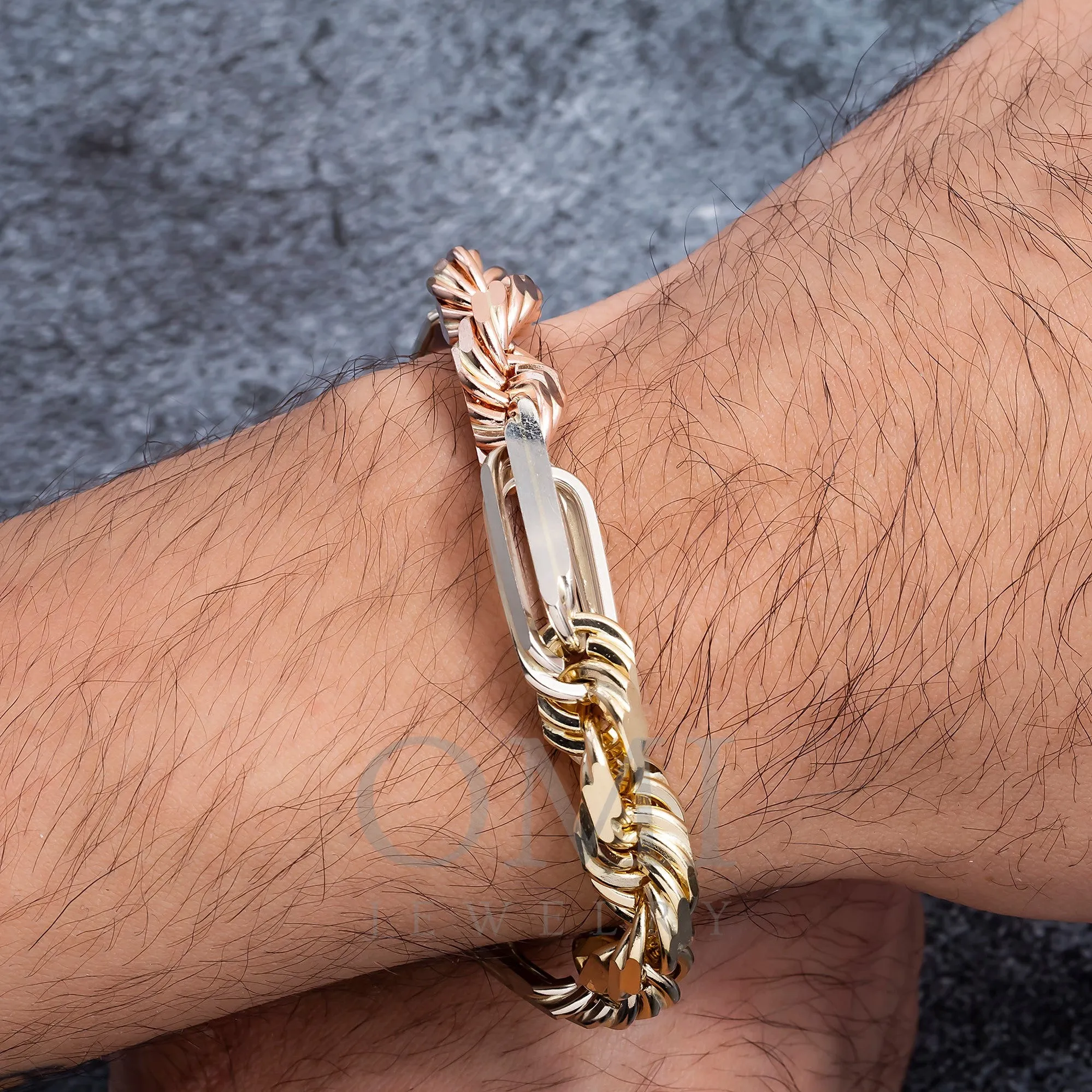 14K GOLD 9MM SOLID TRICOLOR MILANO CHAIN BRACELET