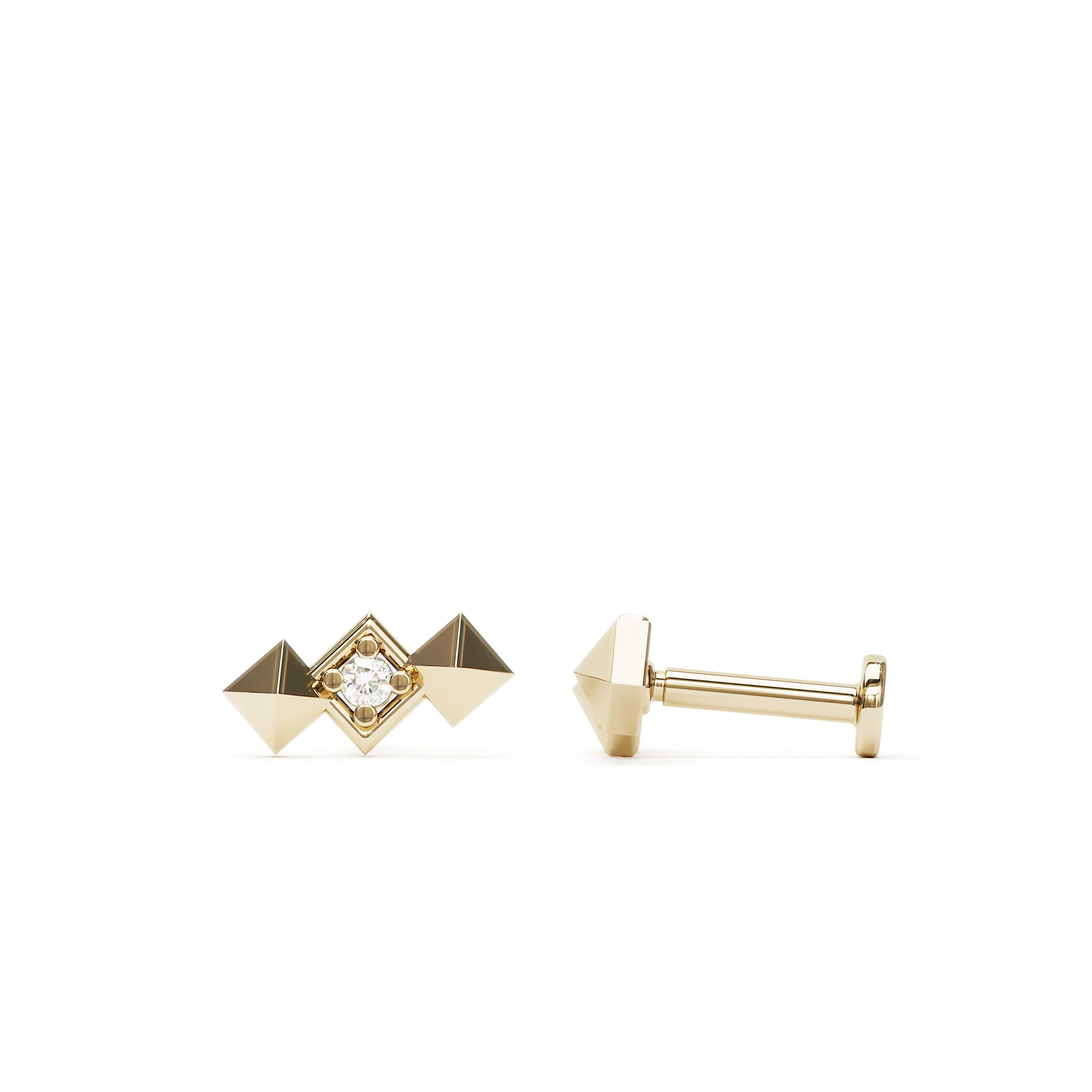 14K Gold Diamond Pyramid Stud