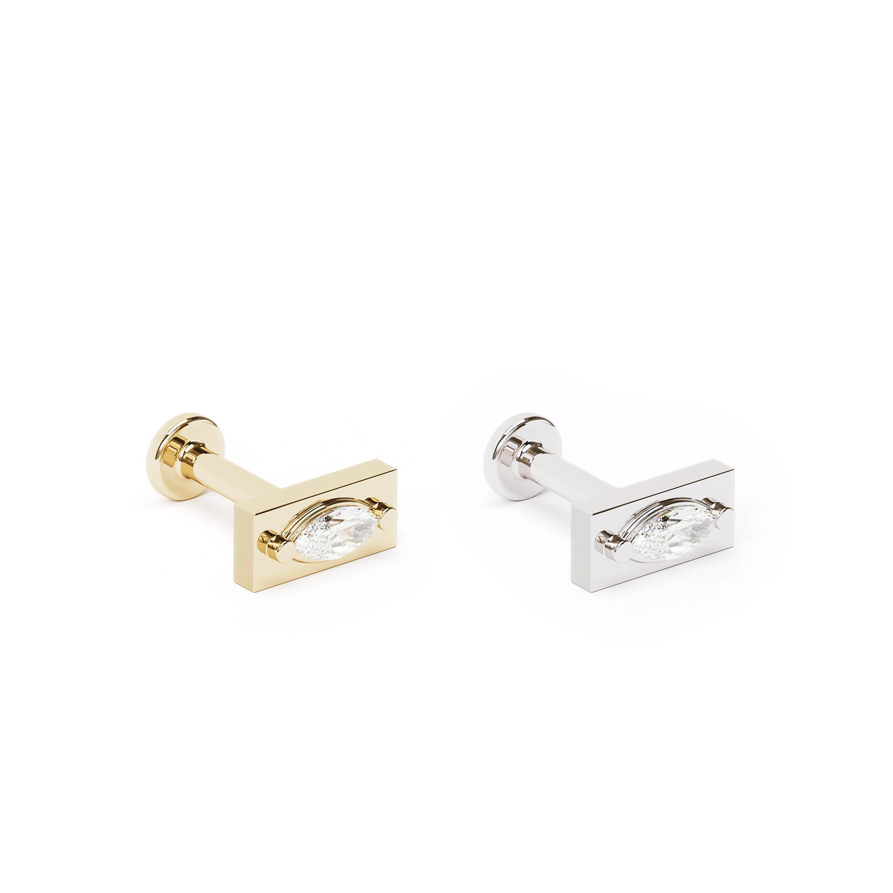 14K Gold Marquise Diamond Bar Stud