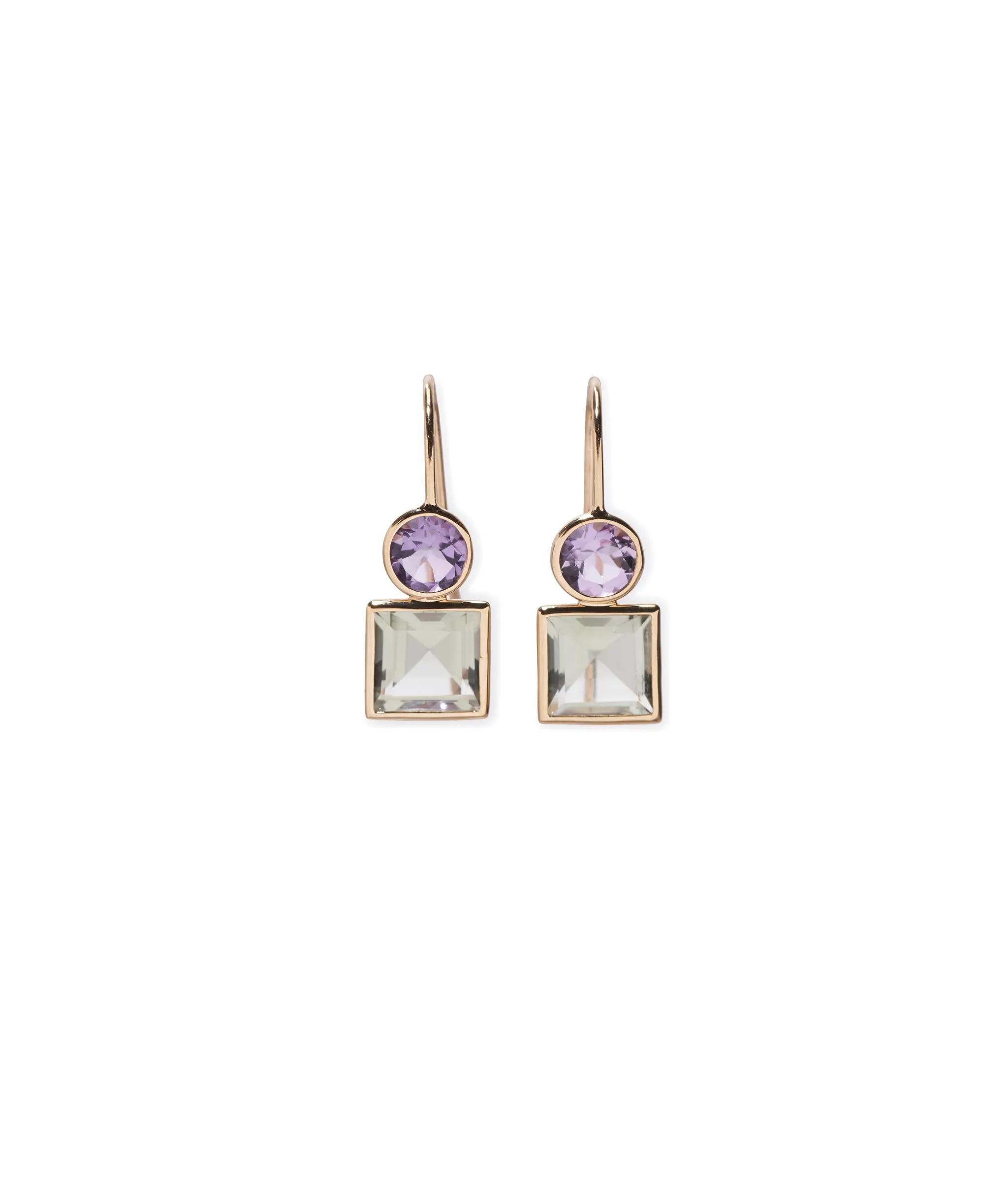 14k Gold Pastille Earrings in Amethyst & Green Amethyst