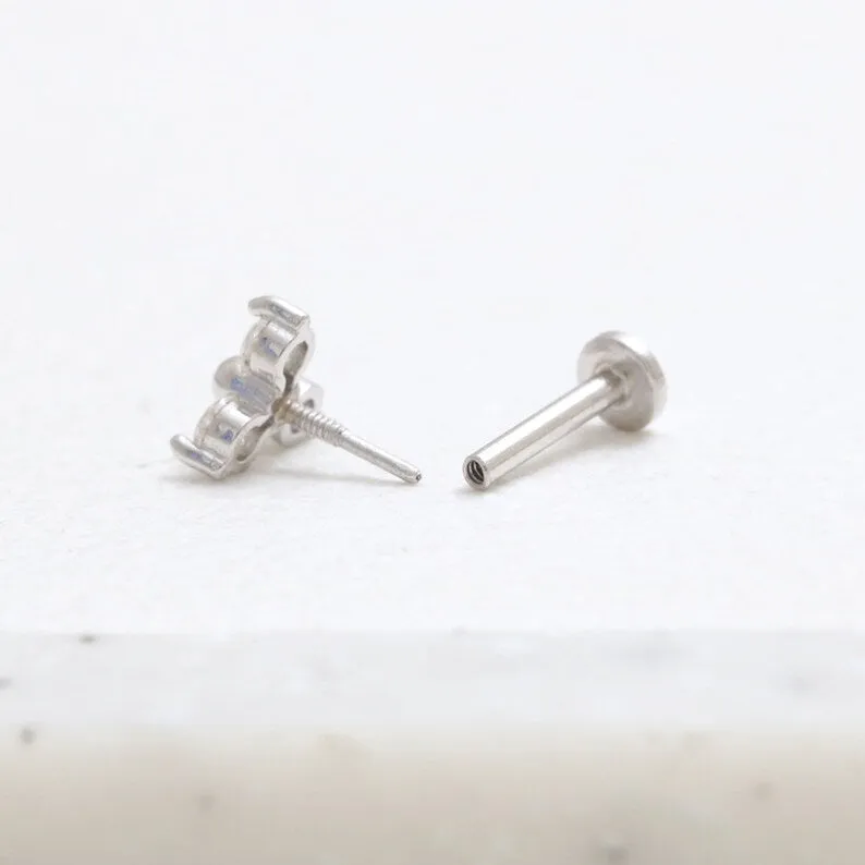 14K Real Gold 2mm CZ, Moissanite or Diamond Flower Helix Cartilage Tragus Conch Internally Threaded Flat Back Earring Labret