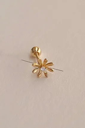 14k Real Solid Gold Daisy Flower Cartilage Helix Tragus Conch Barbell Ear Stud Earring Piercing