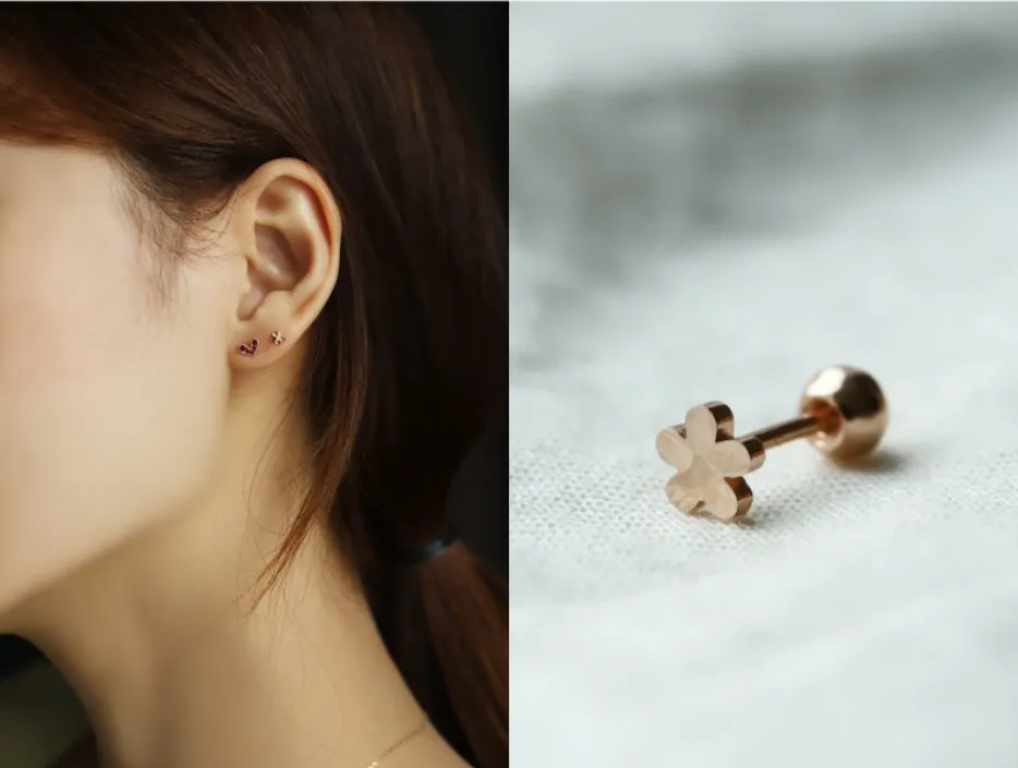 14K Solid Gold Diamond Cutting Daisy Flower Tragus Cartilage Helix Conch Earring Barbell Piercing Stud