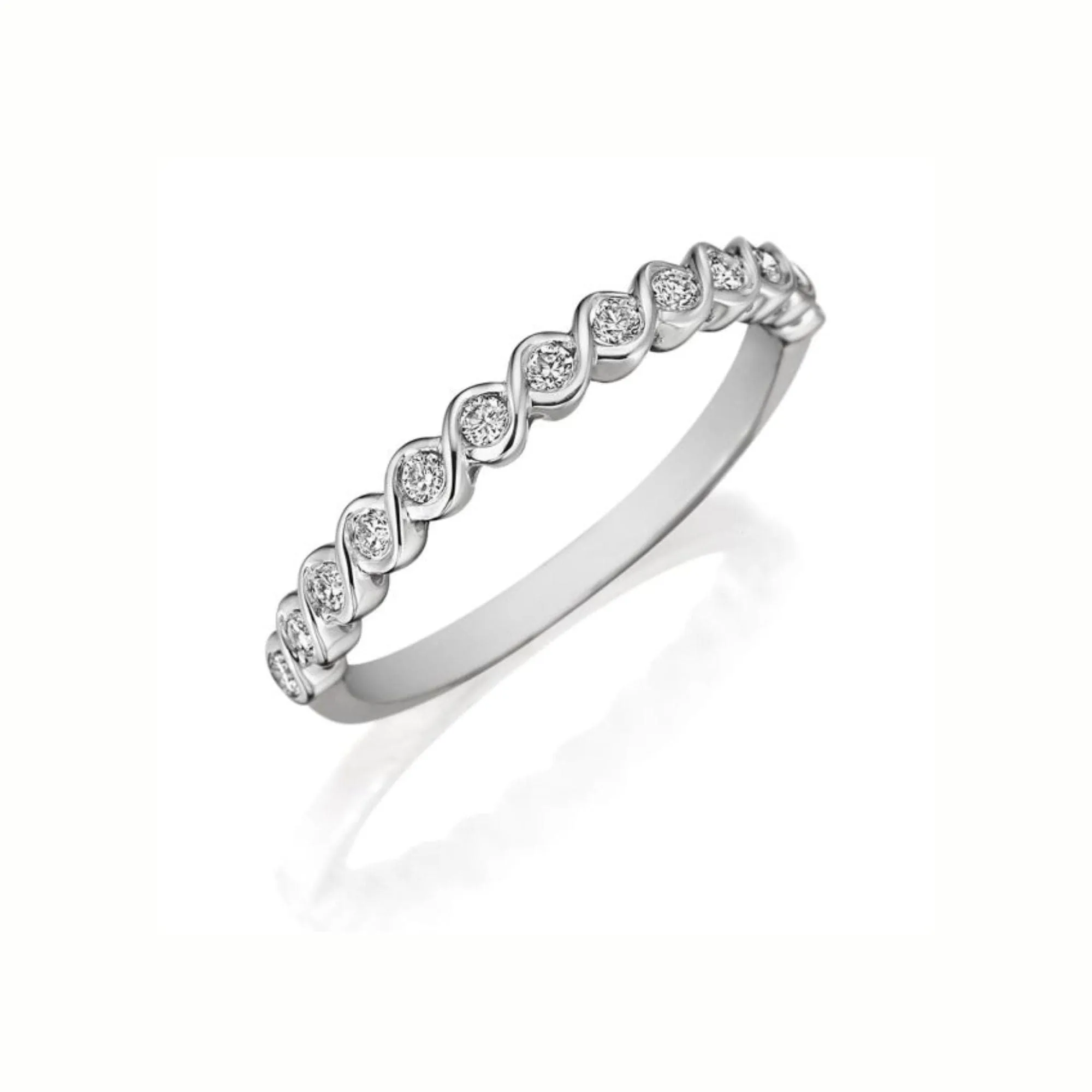 14K WHITE GOLD BEZEL-SET DIAMOND WEDDING BAND 0.17CTW