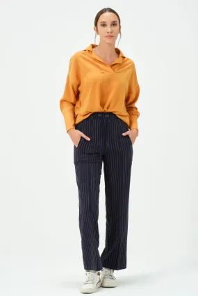 211-Vicky Drawstring Waist Pants Navy Striped