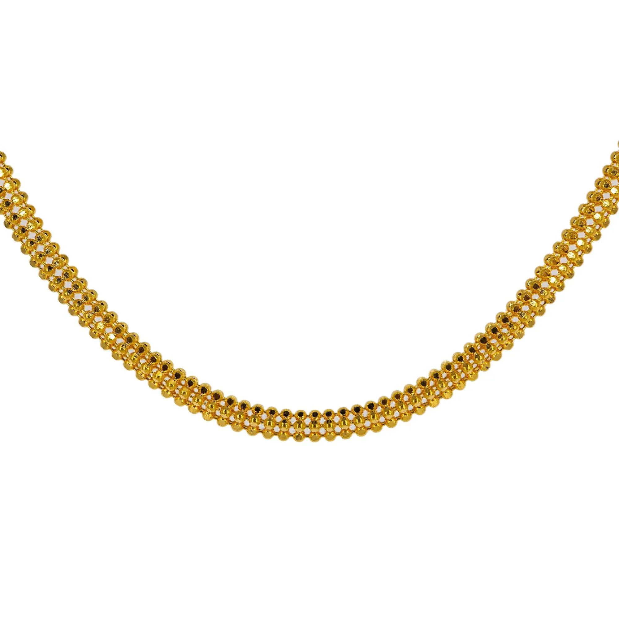 22K Yellow Gold Rounded Chain W/ Thick Ball Bead Strands, 17 Inches