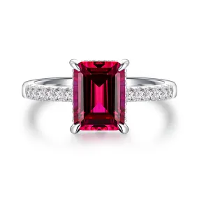 3 CT. Side Stone Lab Grown Ruby Engagement Ring With Hidden Halo