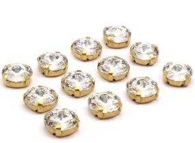 6 Ss60 Clear Crystal Rivoli Sew On Rhinestone Raw Brass Prong Setting 4 Hole Slider 14mm Y258