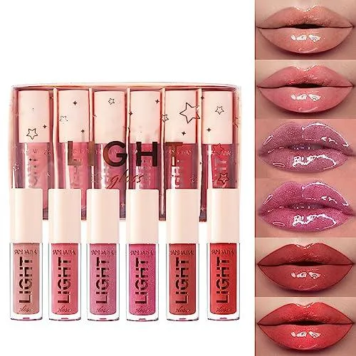 6PCS Hydrating Lip Gloss Neutral Nude Nourishing Glossy Lipgloss