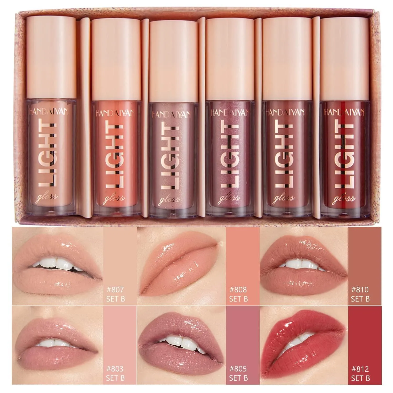 6PCS Hydrating Lip Gloss Neutral Nude Nourishing Glossy Lipgloss