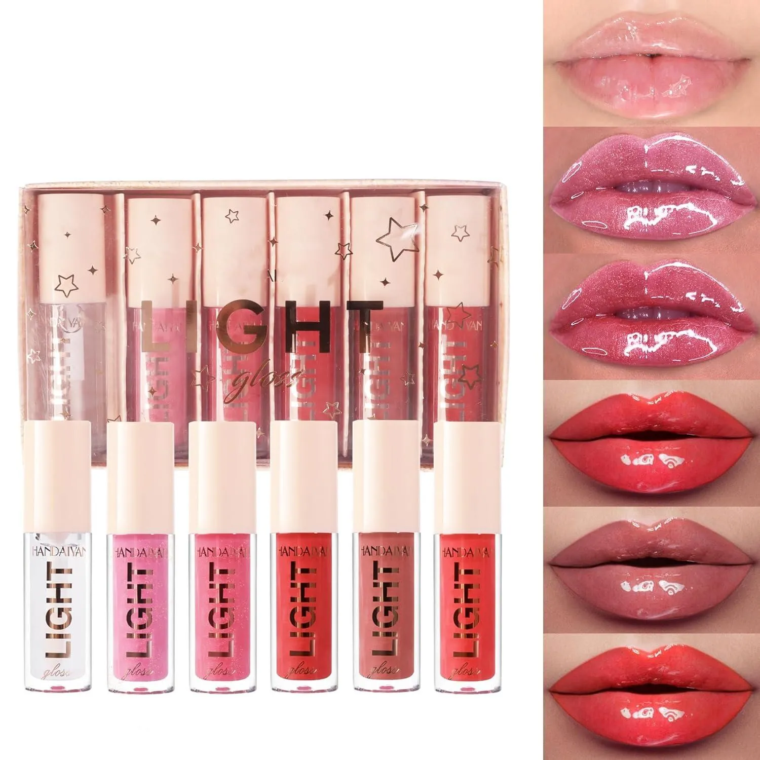 6PCS Hydrating Lip Gloss Neutral Nude Nourishing Glossy Lipgloss