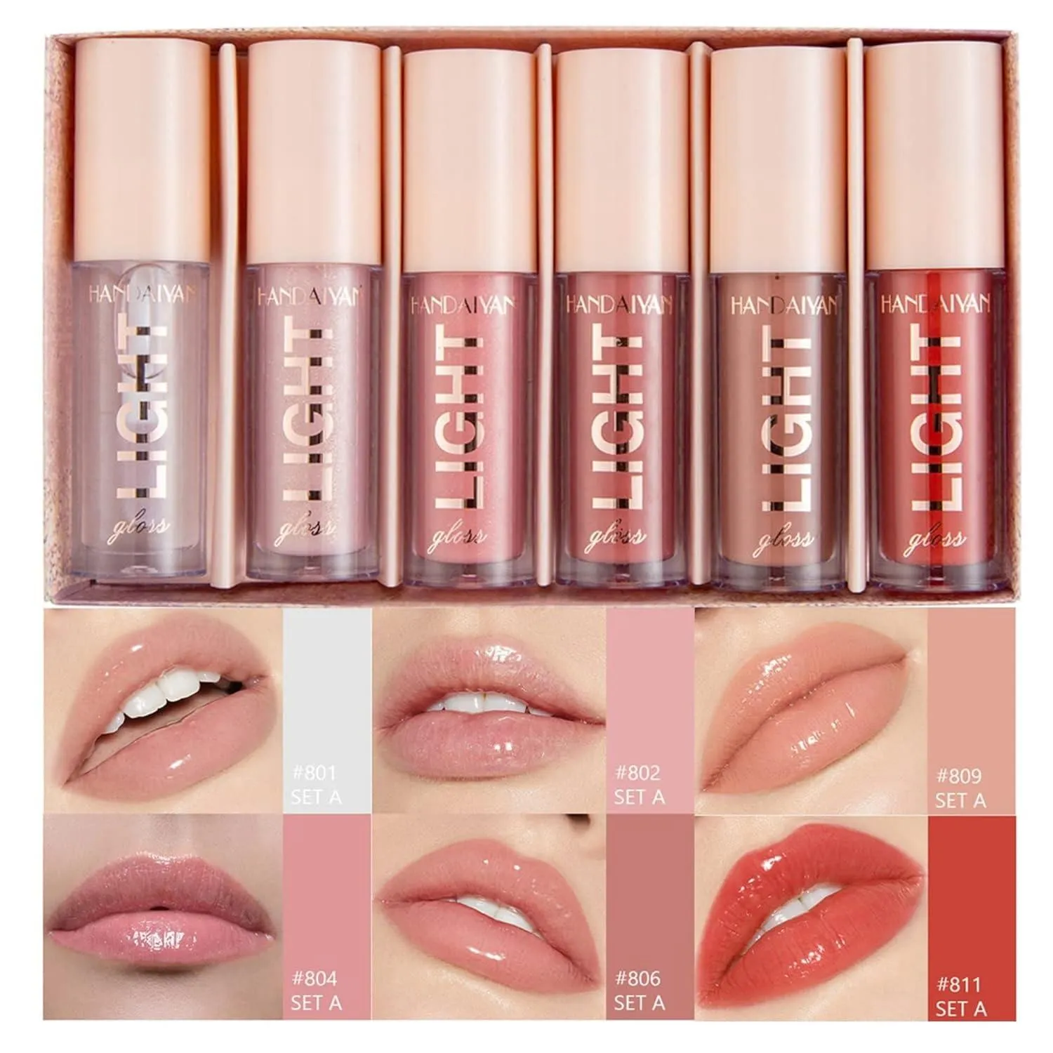 6PCS Hydrating Lip Gloss Neutral Nude Nourishing Glossy Lipgloss