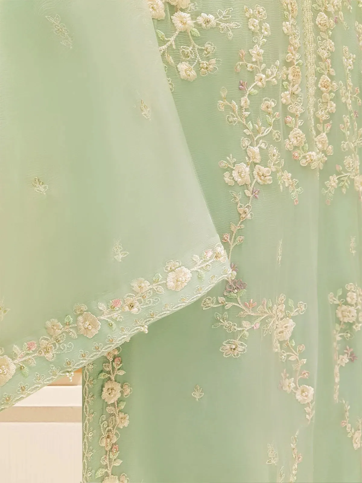 Agha Noor Pista Green Chiffon & Silk 2-Piece (Shirt   Trouser)