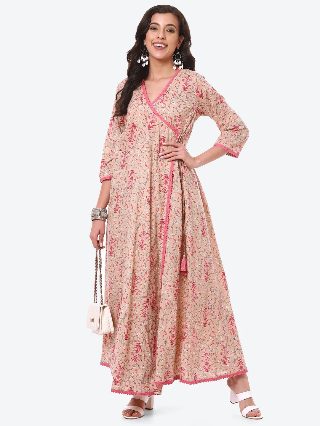 Ajrak Printed Cotton Anarkali With Palazzo