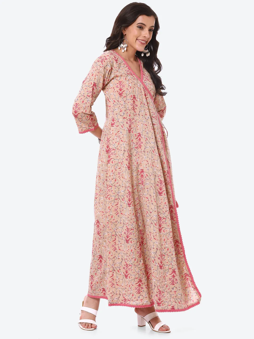 Ajrak Printed Cotton Anarkali With Palazzo