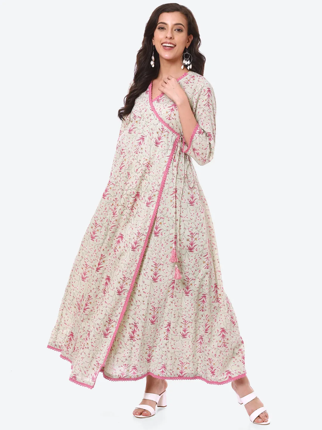 Ajrak Printed Cotton Anarkali With Palazzo