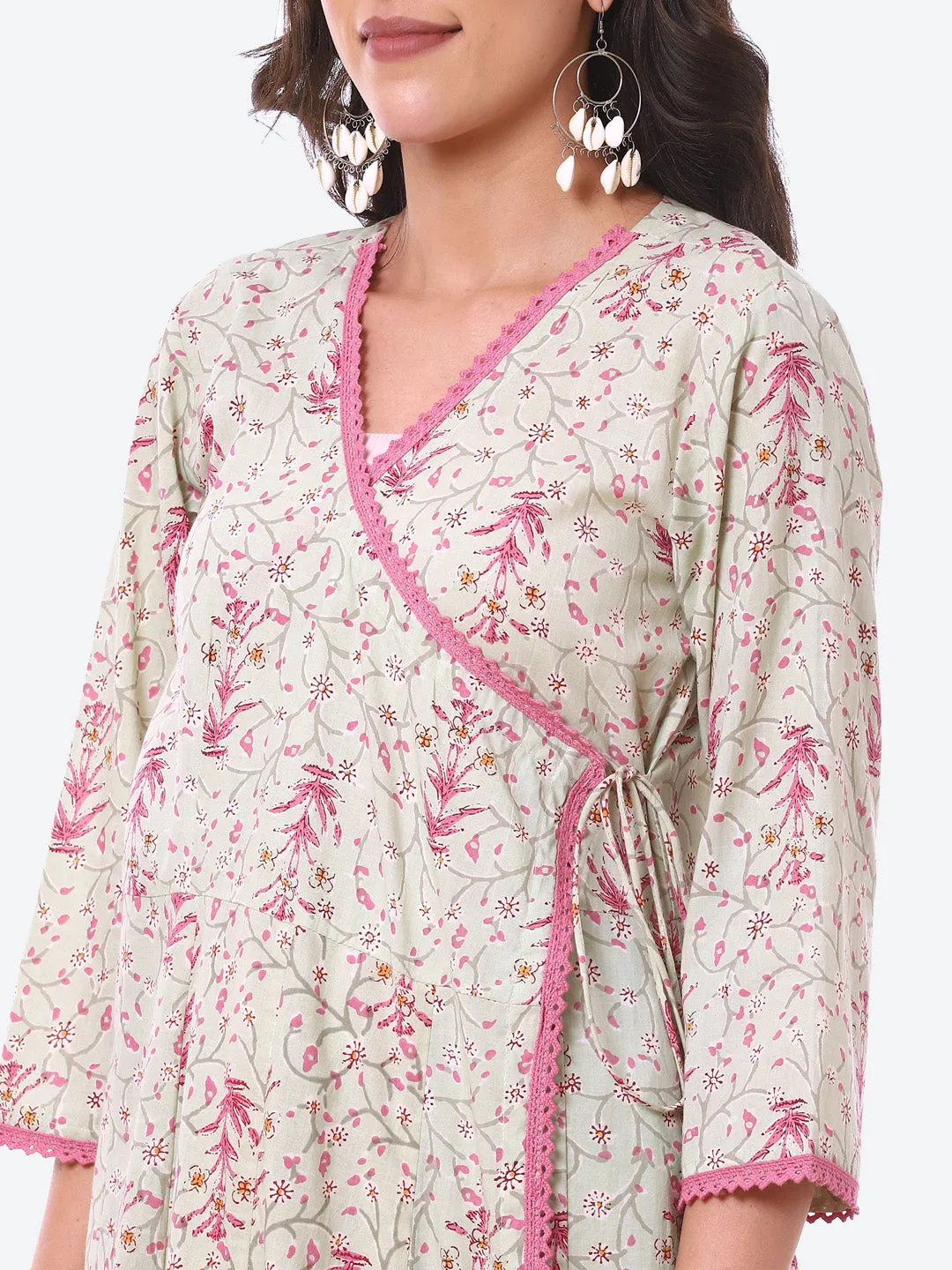 Ajrak Printed Cotton Anarkali With Palazzo