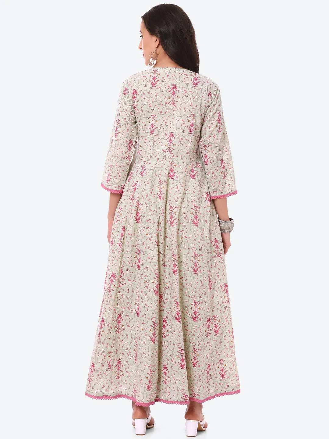 Ajrak Printed Cotton Anarkali With Palazzo