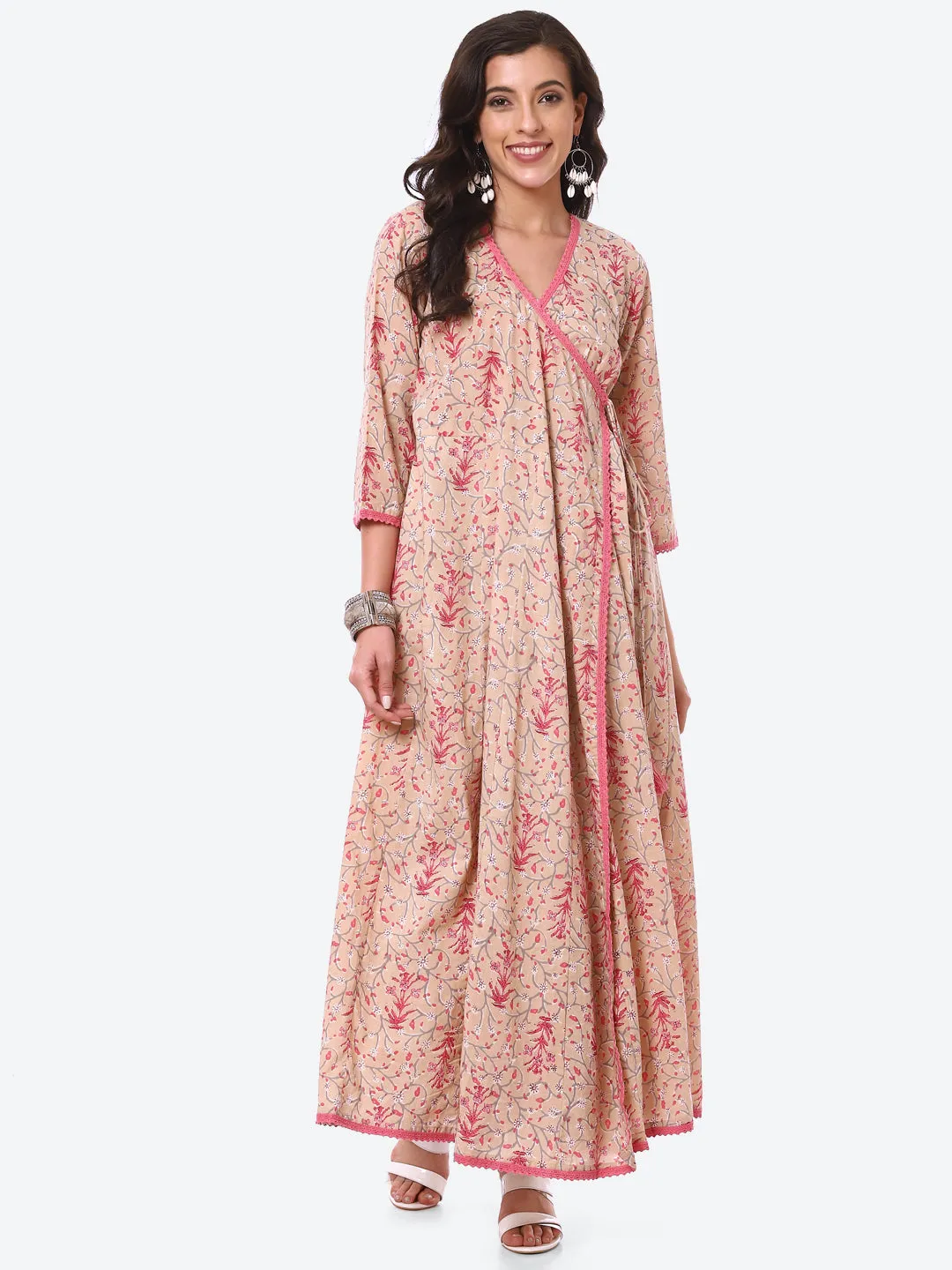 Ajrak Printed Cotton Anarkali With Palazzo