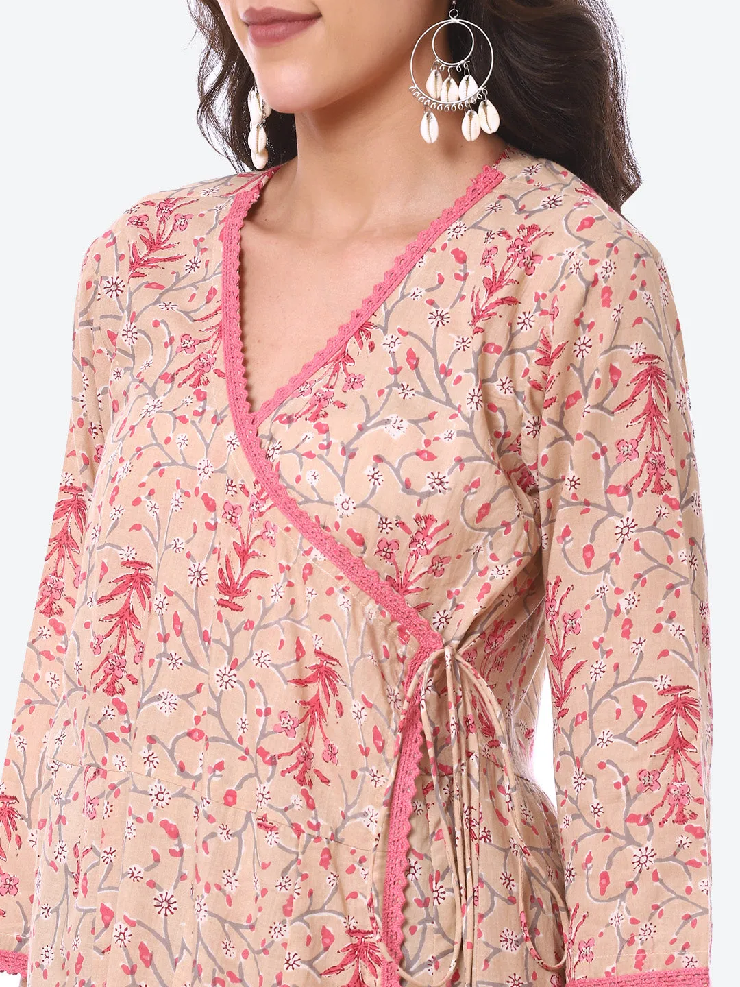 Ajrak Printed Cotton Anarkali With Palazzo