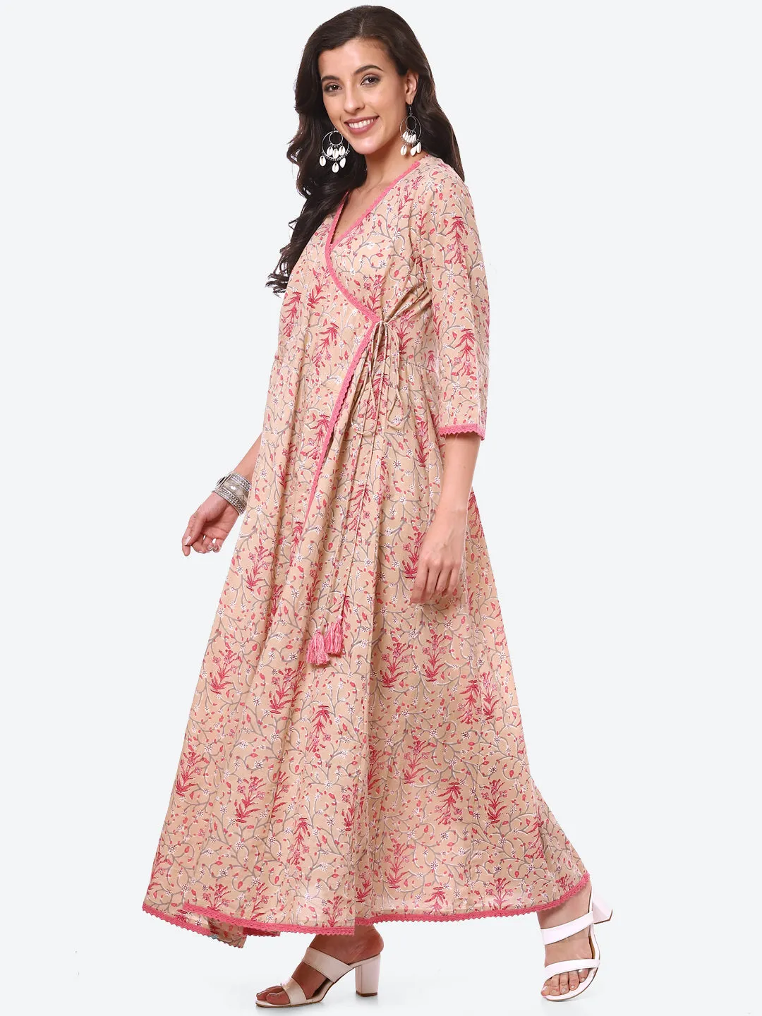 Ajrak Printed Cotton Anarkali With Palazzo