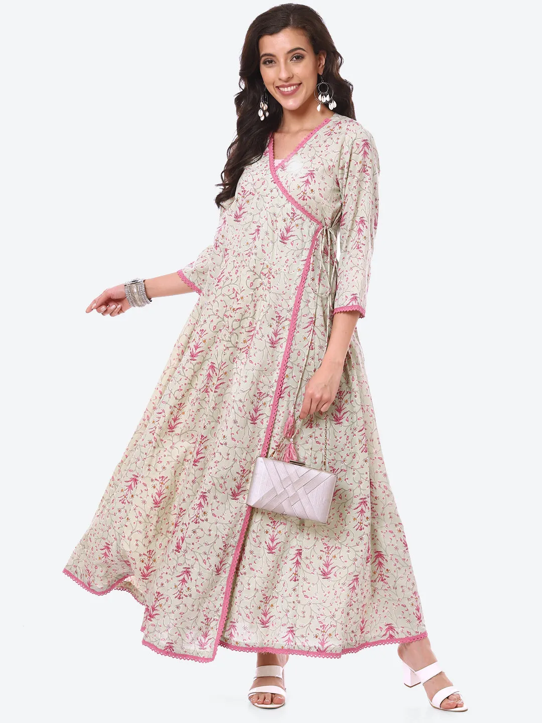 Ajrak Printed Cotton Anarkali With Palazzo