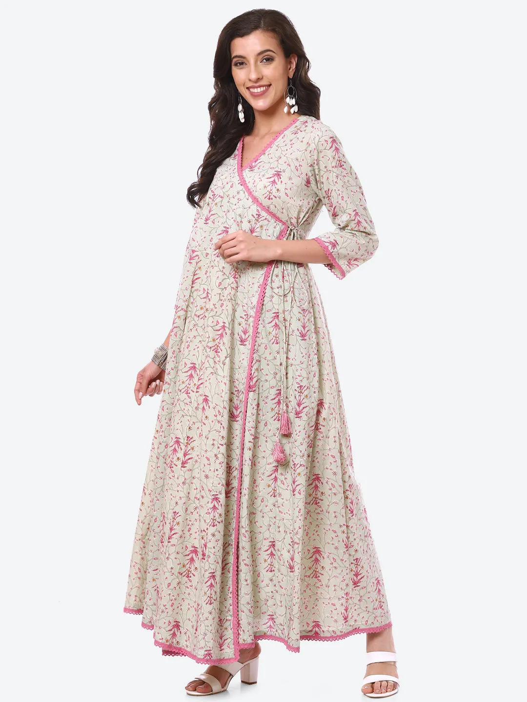 Ajrak Printed Cotton Anarkali With Palazzo