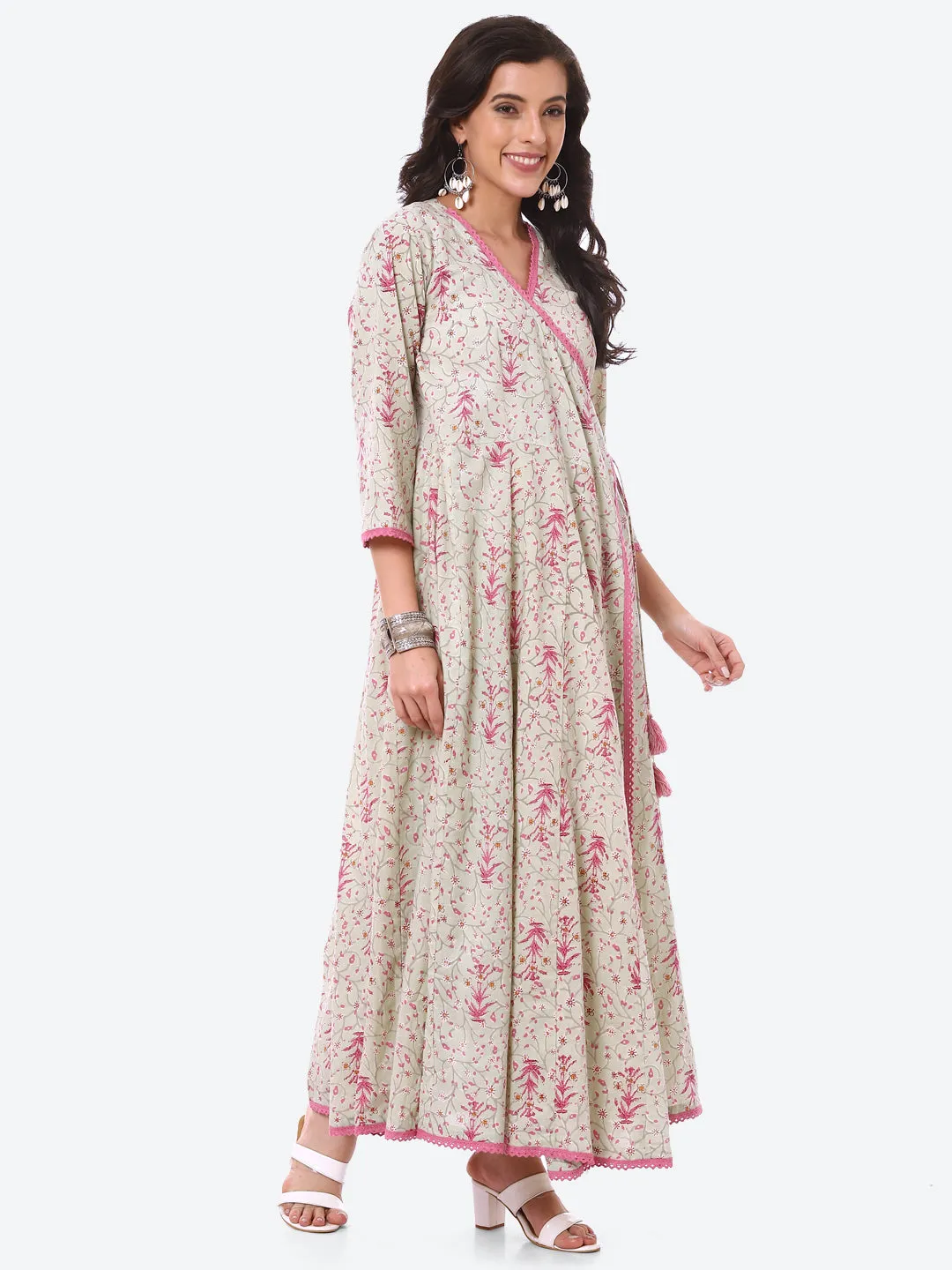 Ajrak Printed Cotton Anarkali With Palazzo