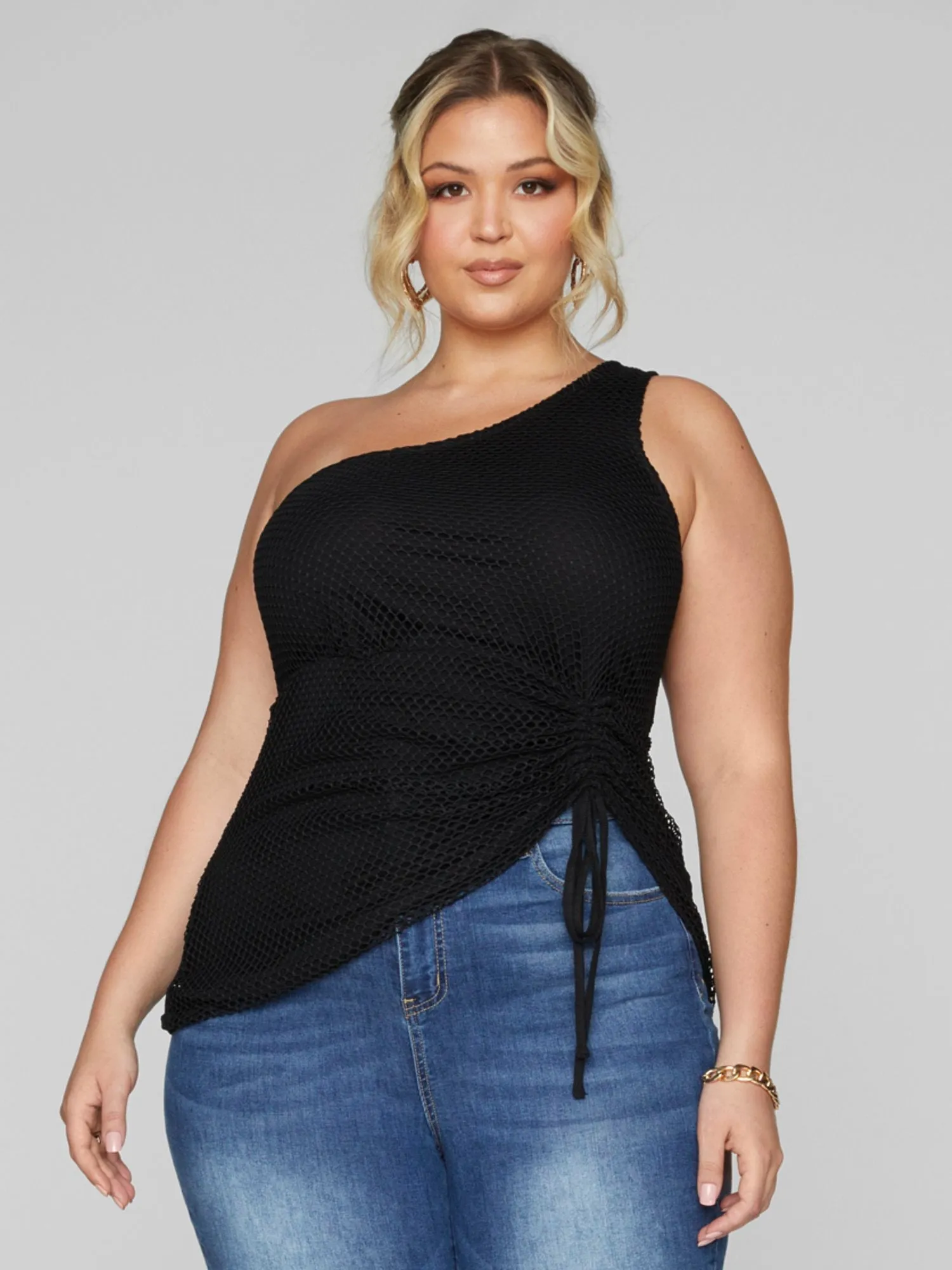 Alania One Shoulder Drawstring Detail Top