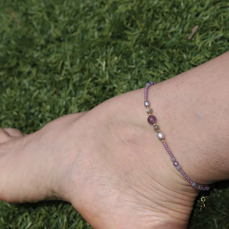 Amethyst and Pearl Anklet