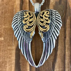 Angel Heart Wings Pendant - Silver/Gold Wings - Custom - Rope Necklace or Omega - LAP025