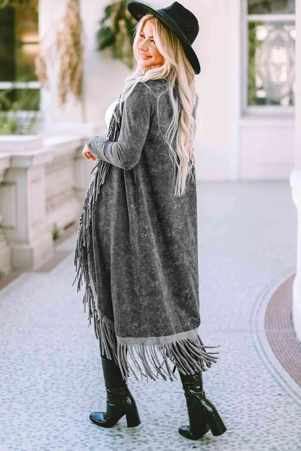 Angie Fringe Detail Long Sleeve Cardigan