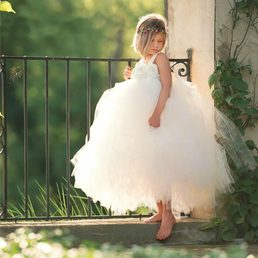 Aqua Tutu Ball Gown with Pearl Flowers and Hairbow