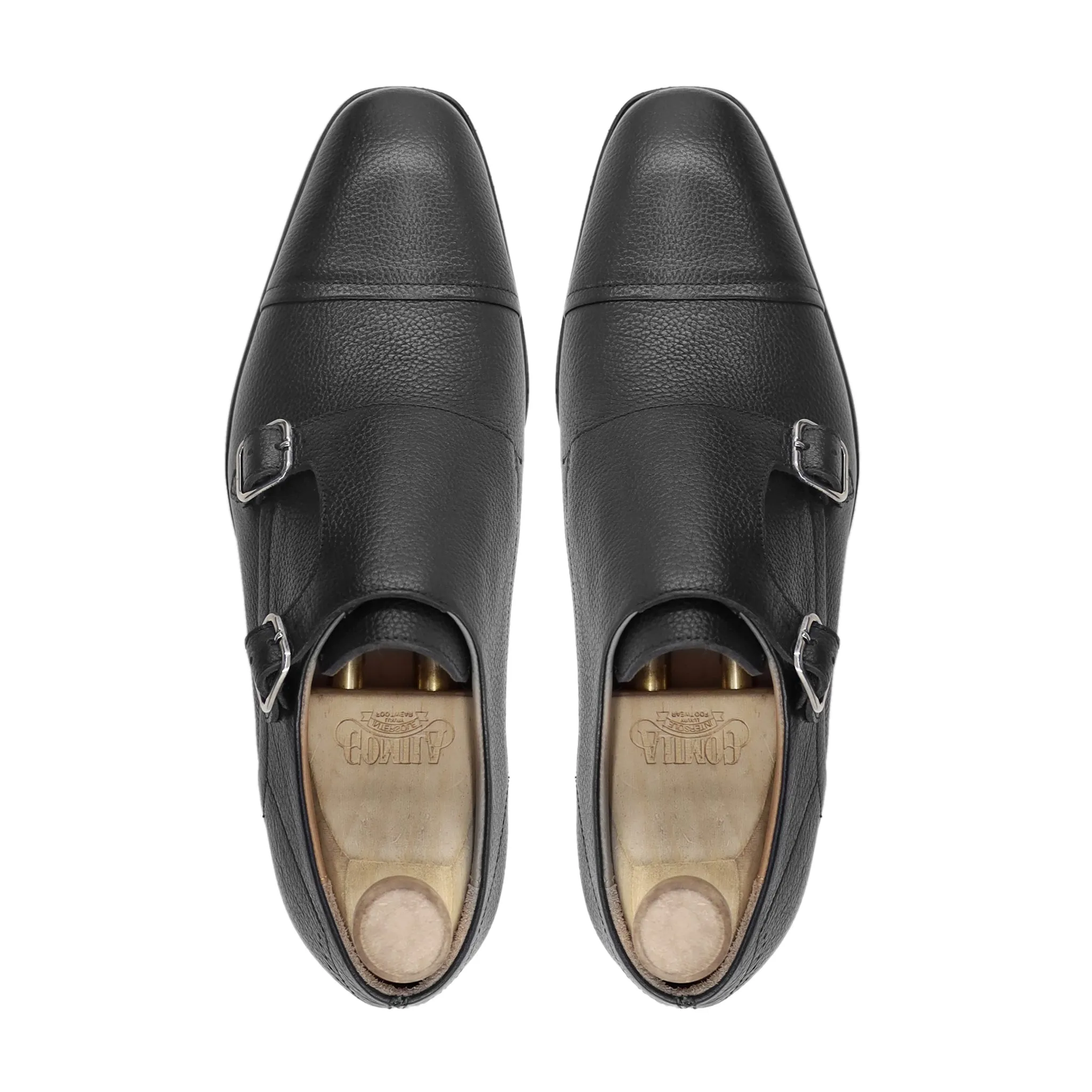 Arad - Men's Black Pebble Grain Leather Double Monkstrap