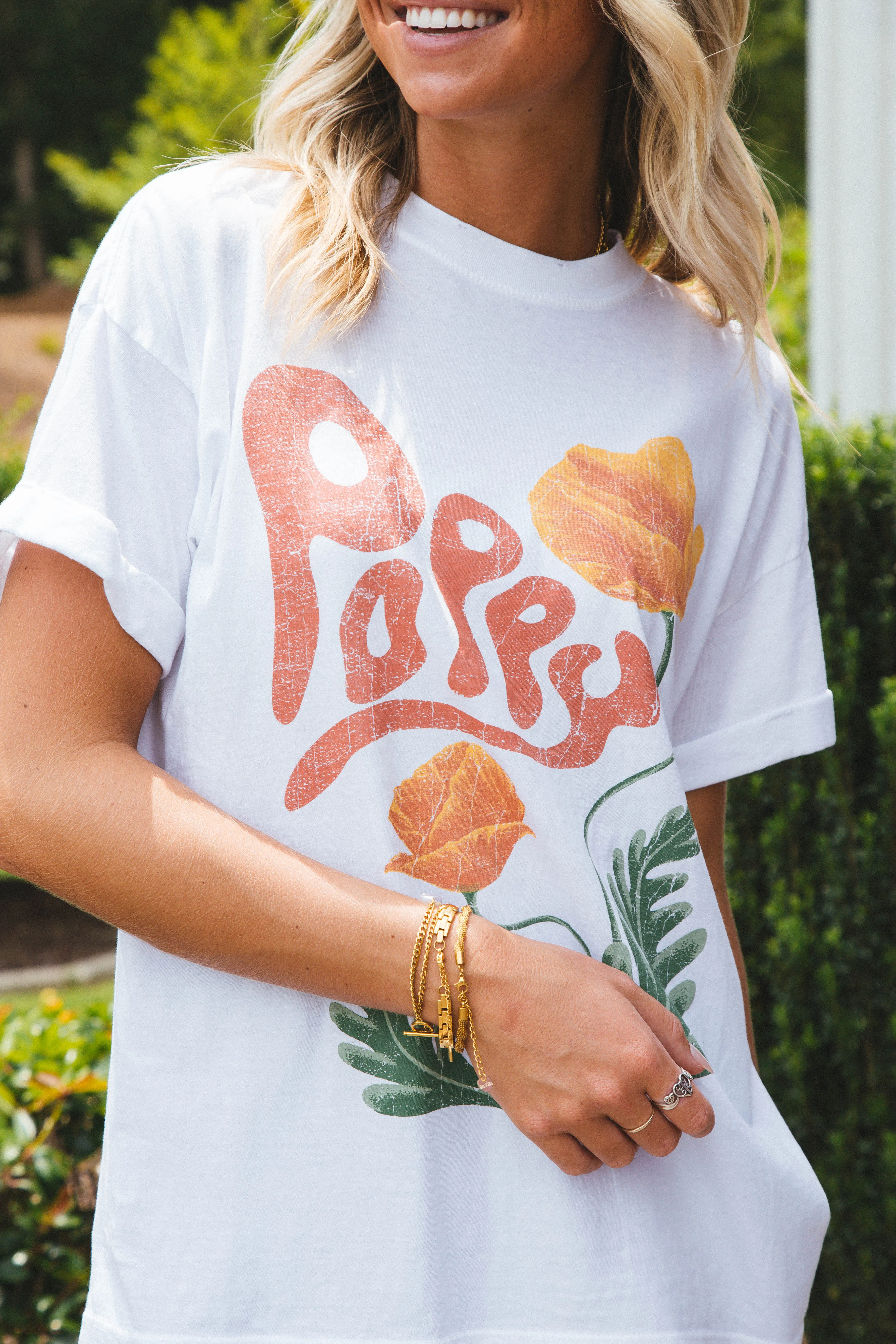 August Poppy Graphic Tee, Vintage White | Girl Dangerous