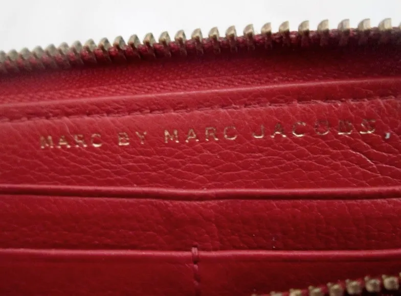 Authentic MARC BY MARC JACOBS coin purse Wallet Organizer Leather Zip RED