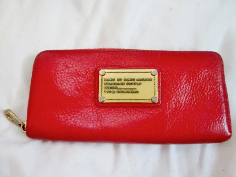 Authentic MARC BY MARC JACOBS coin purse Wallet Organizer Leather Zip RED