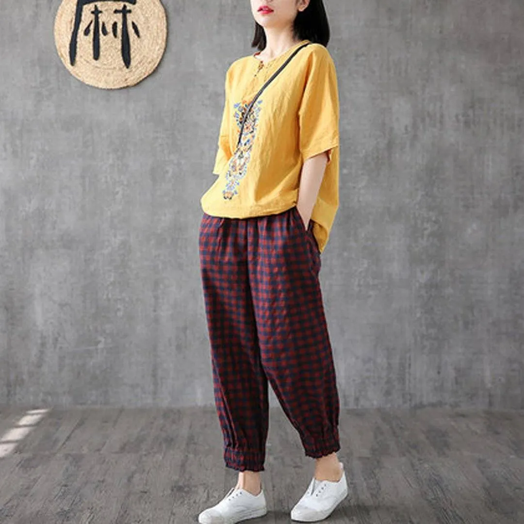 Babakud Embroidery Vintage Casual Loose Linen T-Shirt