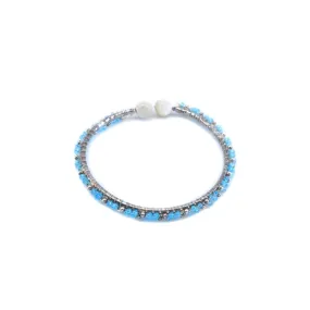 Bangle with Blue and White Beads Silver Bracelet For Women