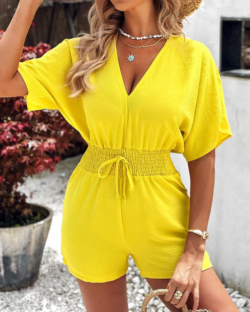 Batwing Sleeve Shirred Waist Romper