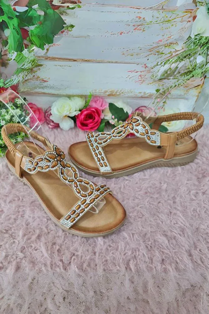 Beaded Platform Strap Sparkling Sandal