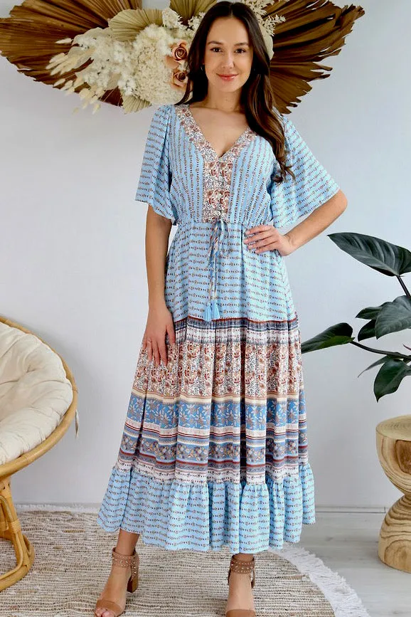 Bella Maxi Dress - Sky Blue/Brown