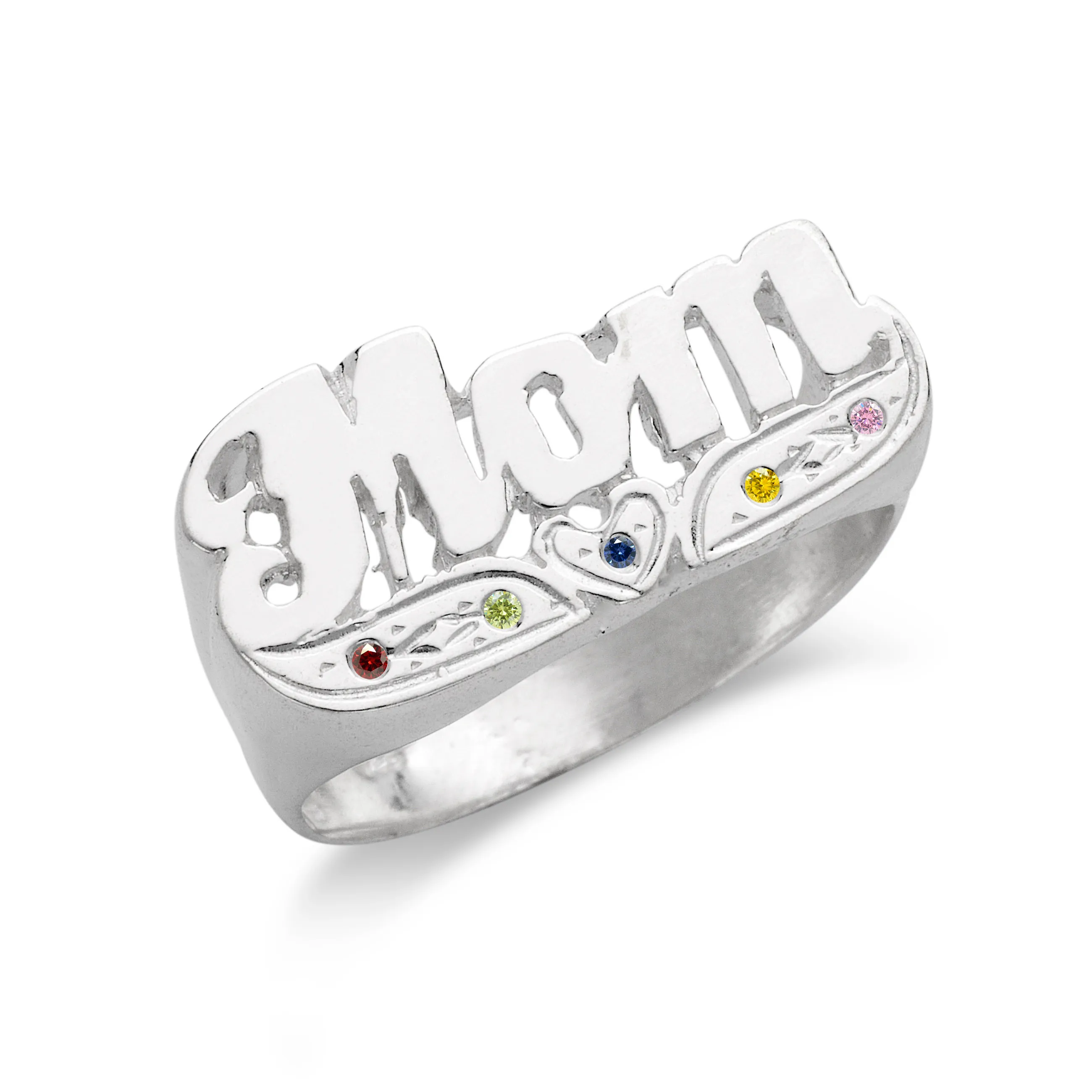 Better Jewelry Personalized .925 Sterling Silver Birthstone Mom Ring