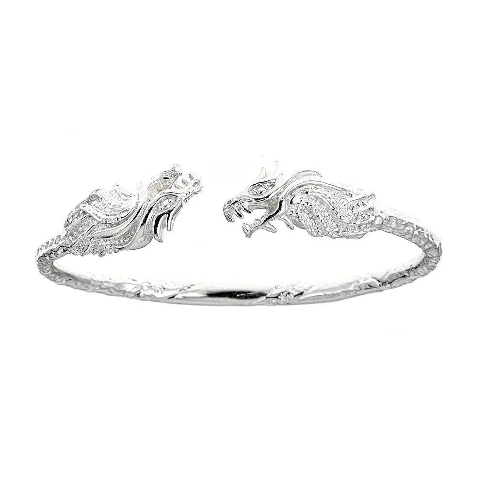 Better Jewelry Solid .925 Sterling Silver West Indian Bangle with Dragon Ends, 1 piece