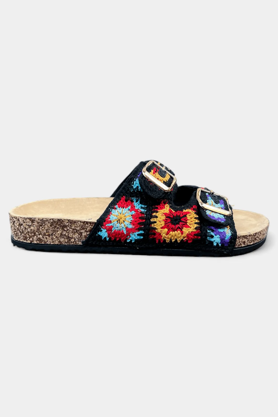 Black Knit Boho Slip On Sandals