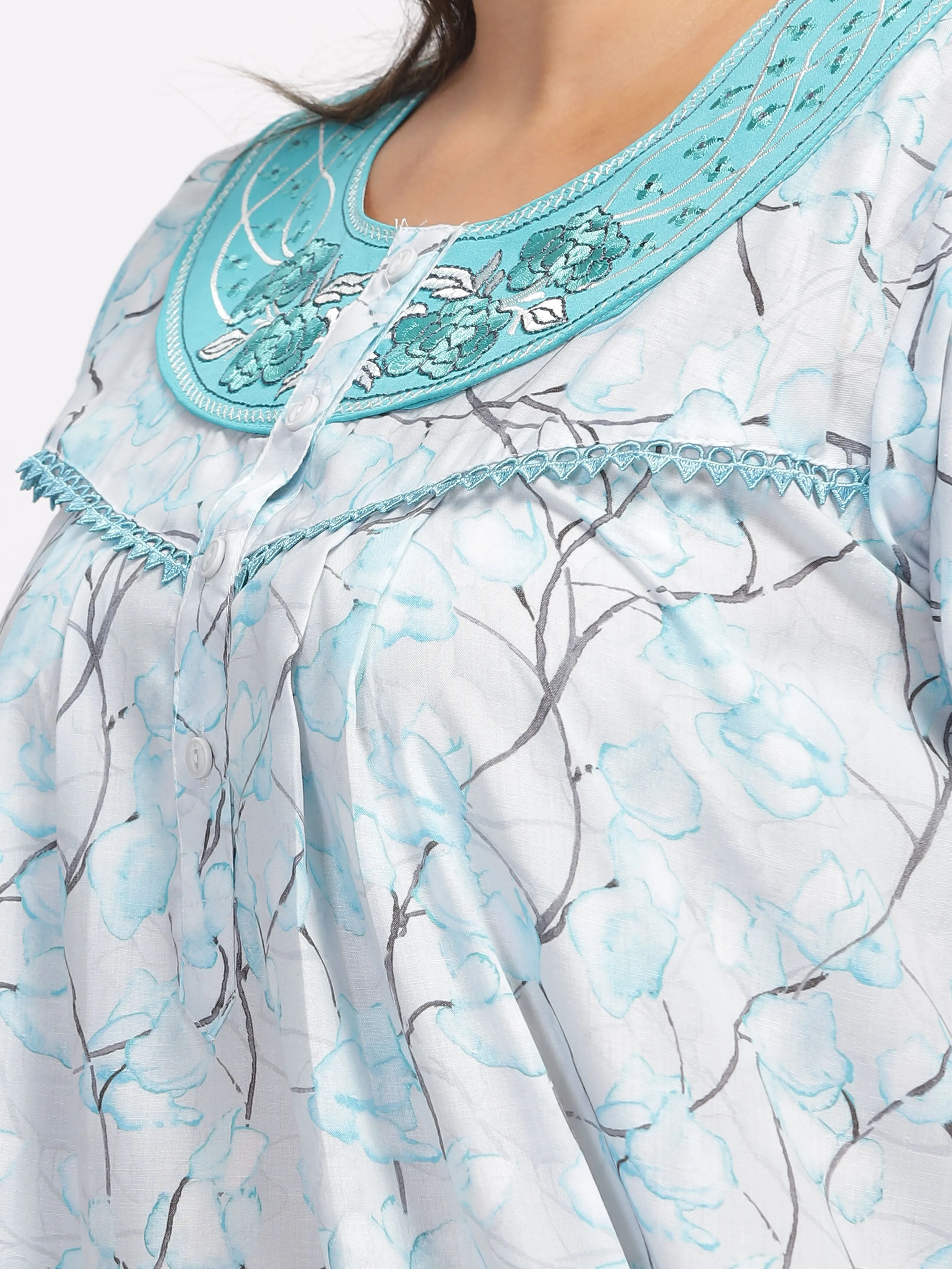 Blue Embroidered Nighty: Elegance in Every Stitch