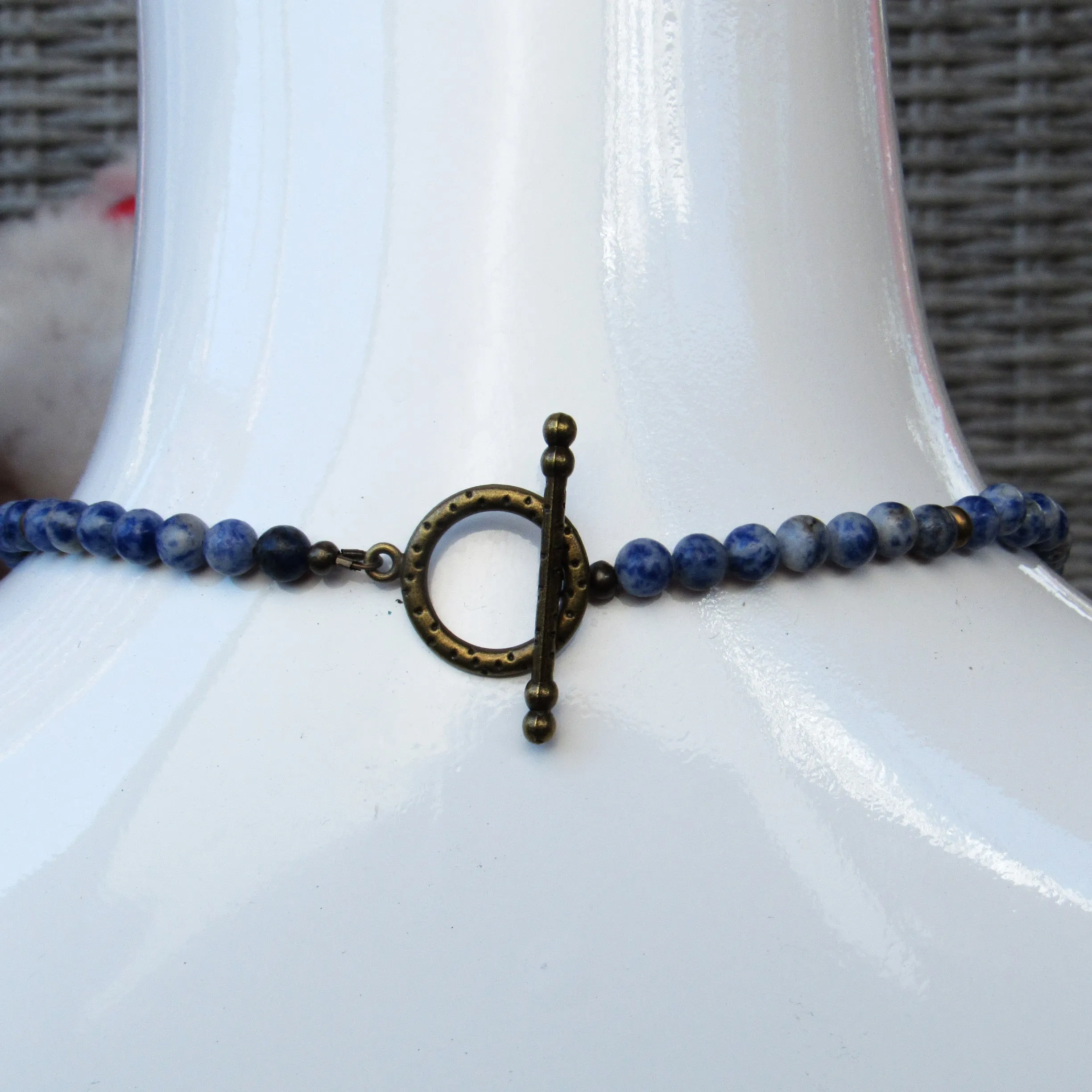 Blue Spot Jasper gemstone and brass Buddha pendant necklace